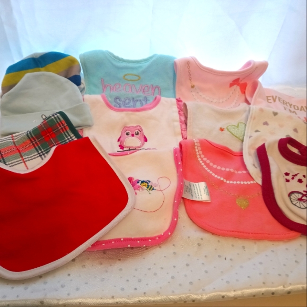 Infant Bibs & Beanie Hats Laura Ashley, Modern Baby, and More Lot of 10 EUC